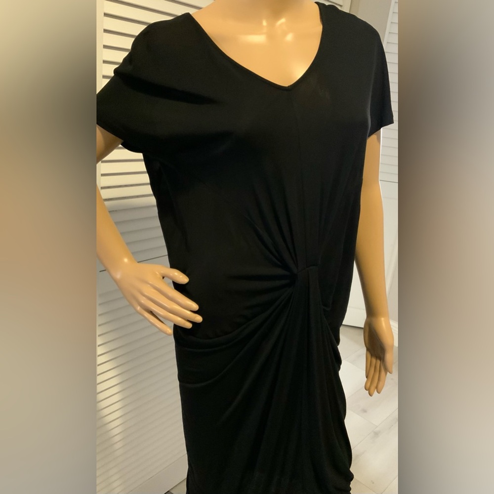 Diane von Furstenberg DVF Black Semi-Sheer Twist Front Midi Dress